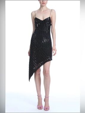 ONE33 SOCIAL Black Asymmetric Sequin Slip Dress Size 8